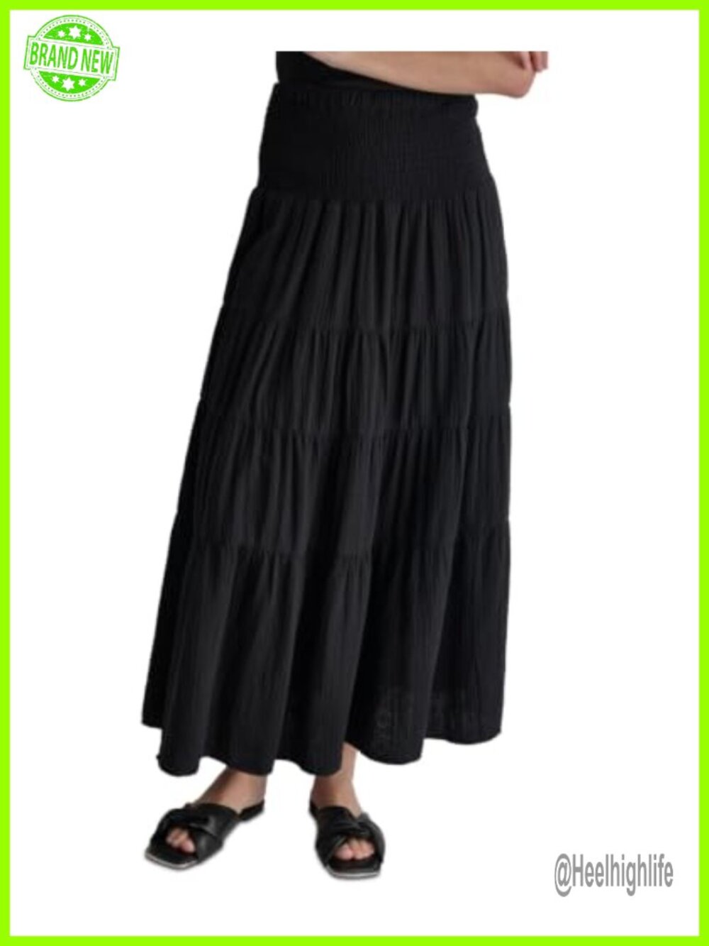 DKNY Double Crepe Gauze Smocked Waist Tiered Skirt